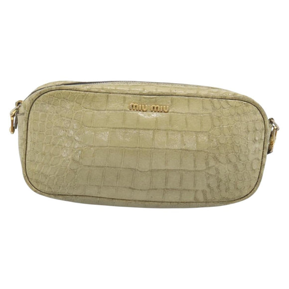 Miu Miu Shoulder Bag Leather Beige Gold Auth bs36735