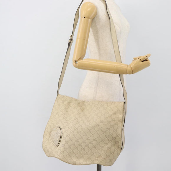GUCCI GG Canvas Guccissima Shoulder Bag White Gold 212572 Auth bs36736