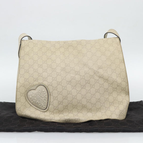 GUCCI GG Canvas Guccissima Shoulder Bag White Gold 212572 Auth bs36736