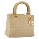 Christian Dior Lady Dior Canage Hand Bag Nylon Beige Gold Auth bs36737-1