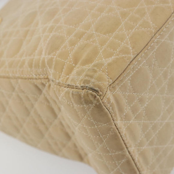 Christian Dior Lady Dior Canage Hand Bag Nylon Beige Gold Auth bs36737