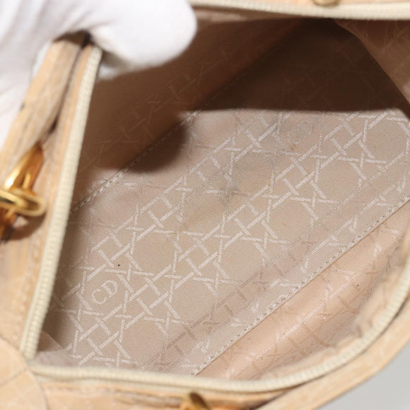 Christian Dior Lady Dior Canage Hand Bag Nylon Beige Gold Auth bs36737