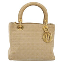 Christian Dior Lady Dior Canage Hand Bag Nylon Beige Gold Auth bs36737-2