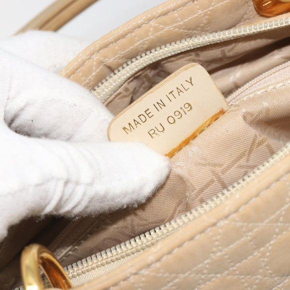 Christian Dior Lady Dior Canage Hand Bag Nylon Beige Gold Auth bs36737