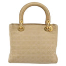 Christian Dior Lady Dior Canage Hand Bag Nylon Beige Gold Auth bs36737-3