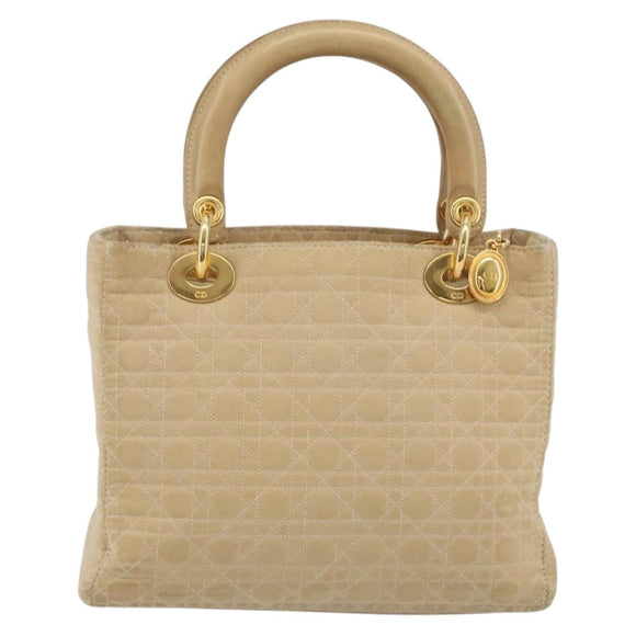 Christian Dior Lady Dior Canage Hand Bag Nylon Beige Gold Auth bs36737