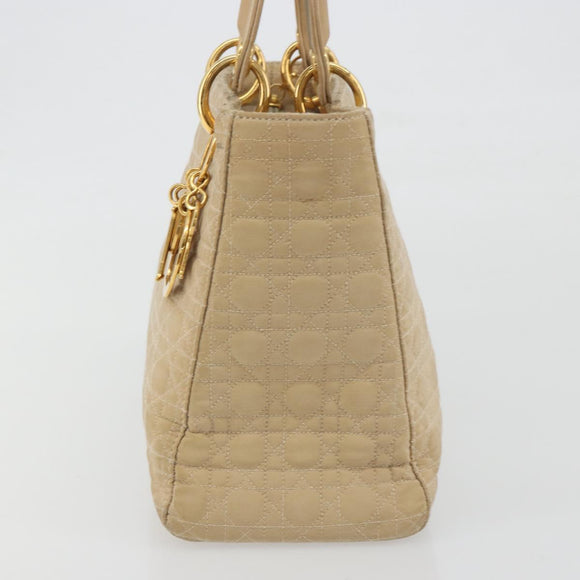Christian Dior Lady Dior Canage Hand Bag Nylon Beige Gold Auth bs36737