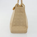 Christian Dior Lady Dior Canage Hand Bag Nylon Beige Gold Auth bs36737-5