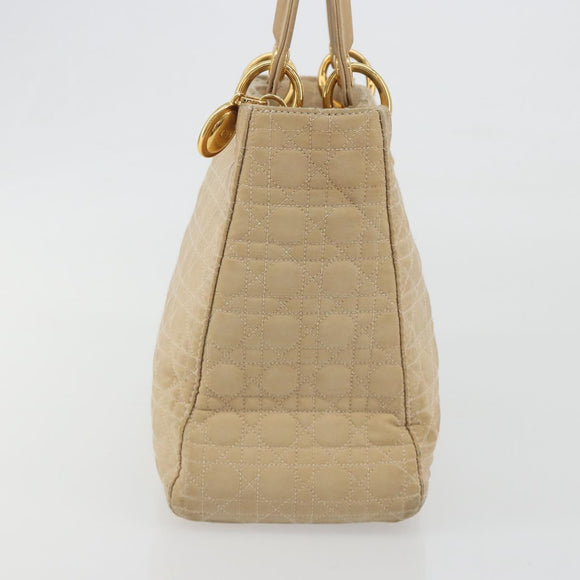Christian Dior Lady Dior Canage Hand Bag Nylon Beige Gold Auth bs36737