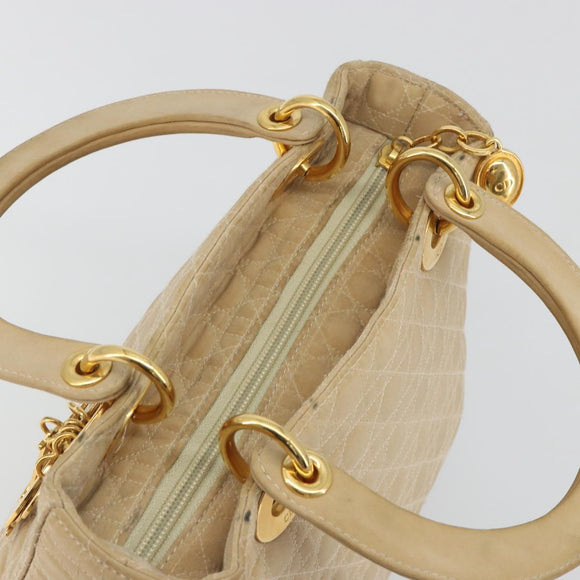 Christian Dior Lady Dior Canage Hand Bag Nylon Beige Gold Auth bs36737