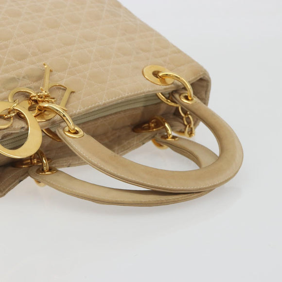 Christian Dior Lady Dior Canage Hand Bag Nylon Beige Gold Auth bs36737