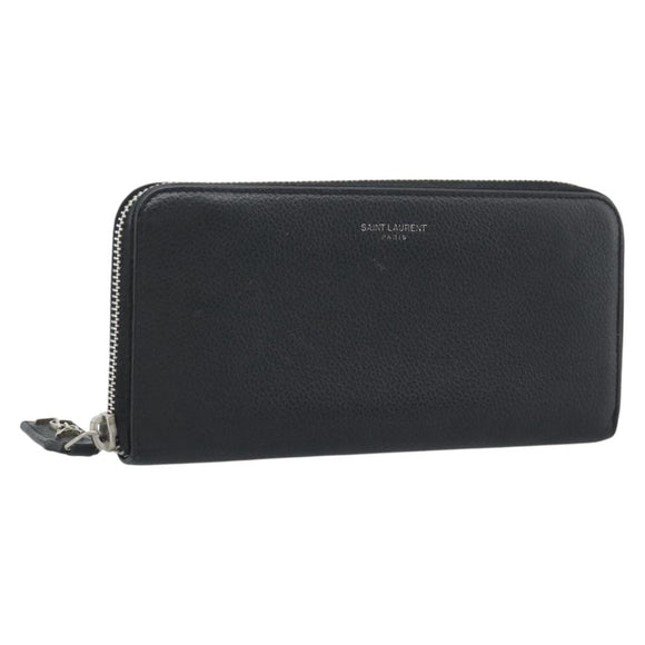 SAINT LAURENT Long Wallet Leather Black Silver Auth bs36739