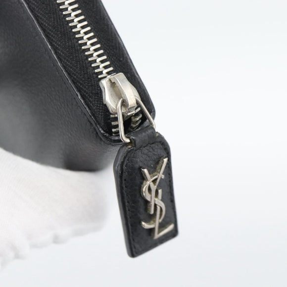 SAINT LAURENT Long Wallet Leather Black Silver Auth bs36739