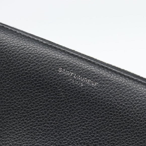 SAINT LAURENT Long Wallet Leather Black Silver Auth bs36739