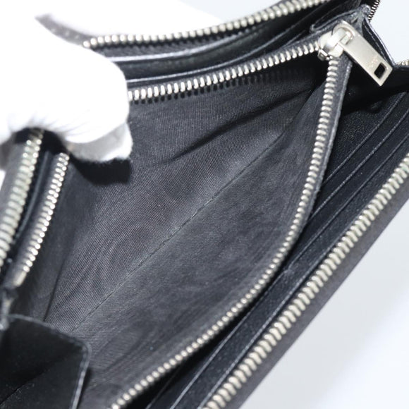 SAINT LAURENT Long Wallet Leather Black Silver Auth bs36739