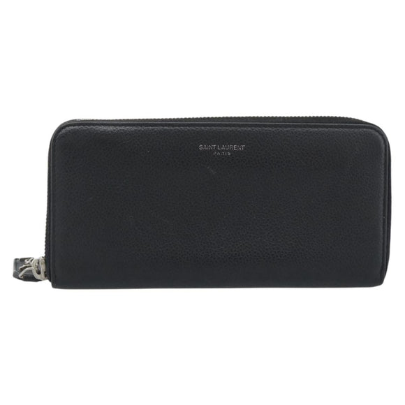 SAINT LAURENT Long Wallet Leather Black Silver Auth bs36739