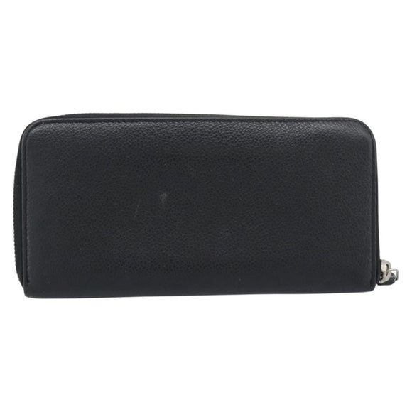 SAINT LAURENT Long Wallet Leather Black Silver Auth bs36739