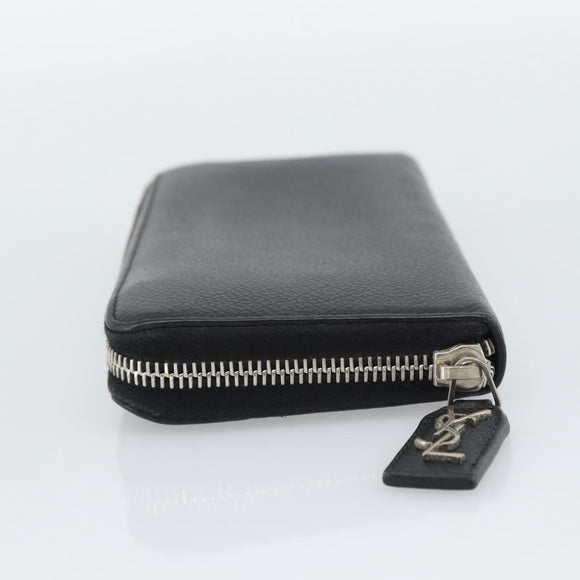 SAINT LAURENT Long Wallet Leather Black Silver Auth bs36739