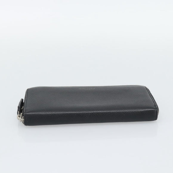 SAINT LAURENT Long Wallet Leather Black Silver Auth bs36739