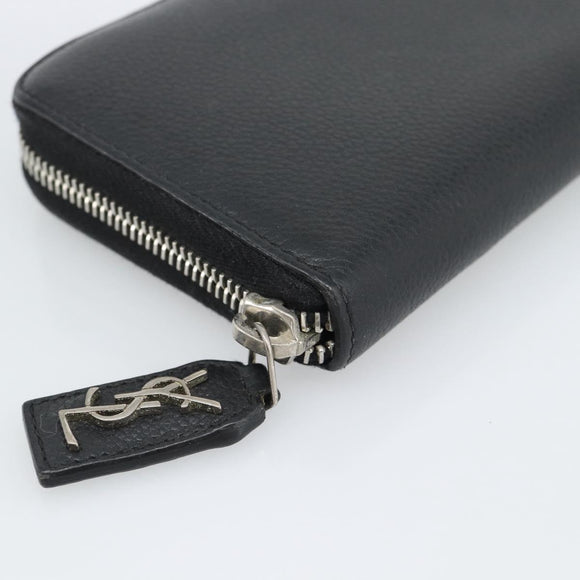 SAINT LAURENT Long Wallet Leather Black Silver Auth bs36739