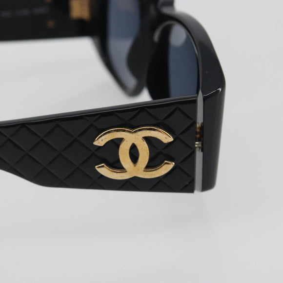 CHANEL Sunglasses Plastic Black Gold CC Auth bs36740