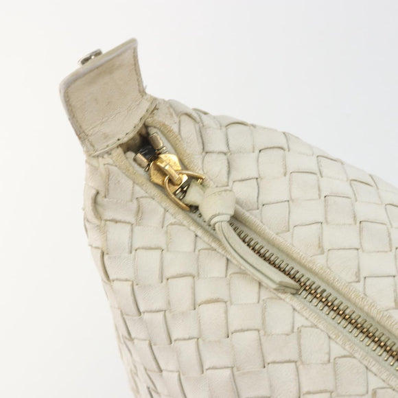 BOTTEGA VENETA INTRECCIATO Hand Bag Leather White Gold Auth bs36742