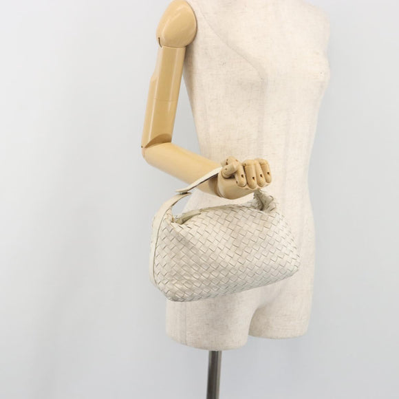 BOTTEGA VENETA INTRECCIATO Hand Bag Leather White Gold Auth bs36742