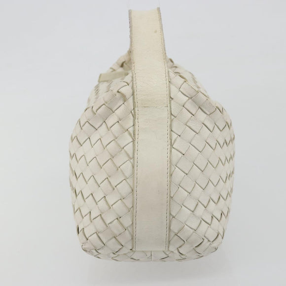 BOTTEGA VENETA INTRECCIATO Hand Bag Leather White Gold Auth bs36742