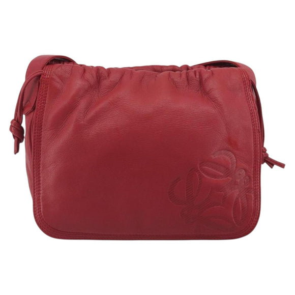 LOEWE Shoulder Bag Leather Red Gold Auth bs36743A