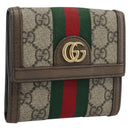 GUCCI Ophdia GG Web Sherry Line Wallet PVC Beige Gold 523173 Auth bs36745-1