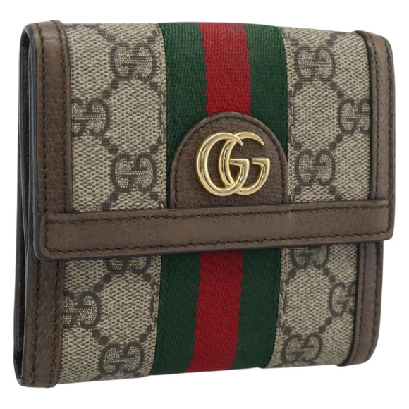 GUCCI Ophdia GG Web Sherry Line Wallet PVC Beige Gold 523173 Auth bs36745