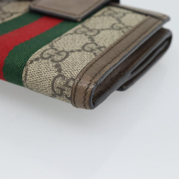GUCCI Ophdia GG Web Sherry Line Wallet PVC Beige Gold 523173 Auth bs36745
