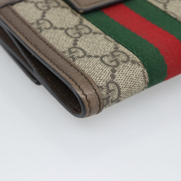 GUCCI Ophdia GG Web Sherry Line Wallet PVC Beige Gold 523173 Auth bs36745