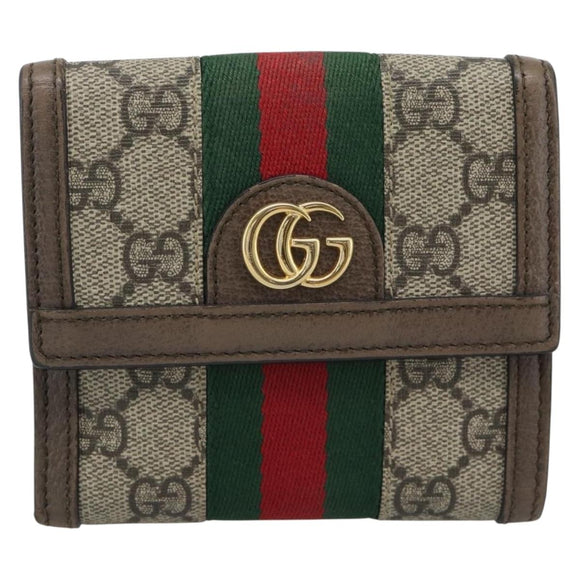 GUCCI Ophdia GG Web Sherry Line Wallet PVC Beige Gold 523173 Auth bs36745