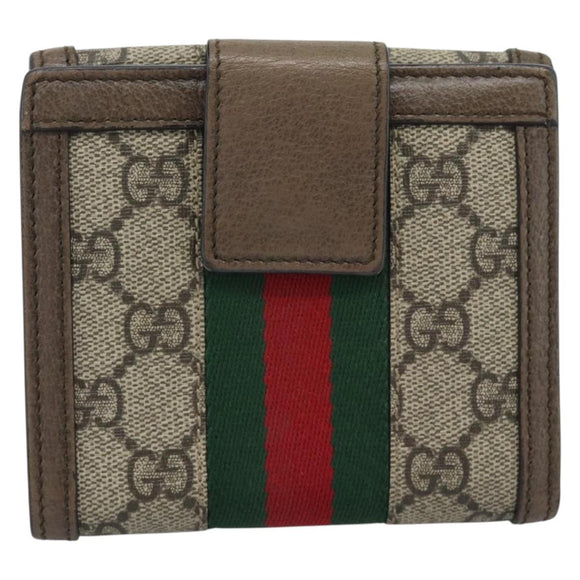 GUCCI Ophdia GG Web Sherry Line Wallet PVC Beige Gold 523173 Auth bs36745