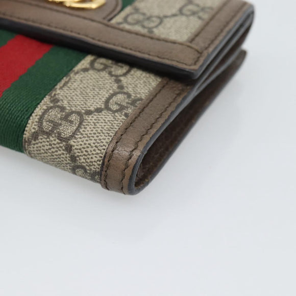 GUCCI Ophdia GG Web Sherry Line Wallet PVC Beige Gold 523173 Auth bs36745