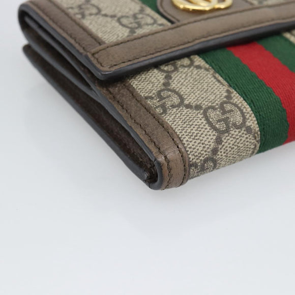 GUCCI Ophdia GG Web Sherry Line Wallet PVC Beige Gold 523173 Auth bs36745
