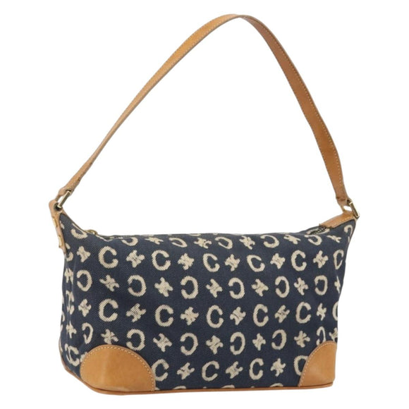 CELINE C Macadam Canvas Shoulder Bag Blue Gold Auth bs36746