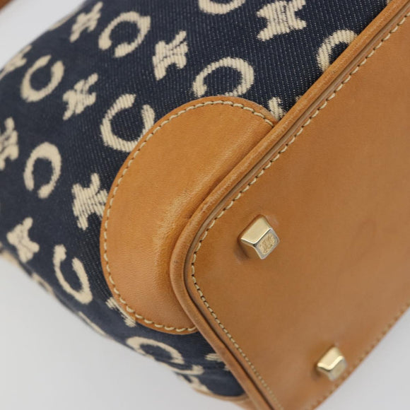 CELINE C Macadam Canvas Shoulder Bag Blue Gold Auth bs36746