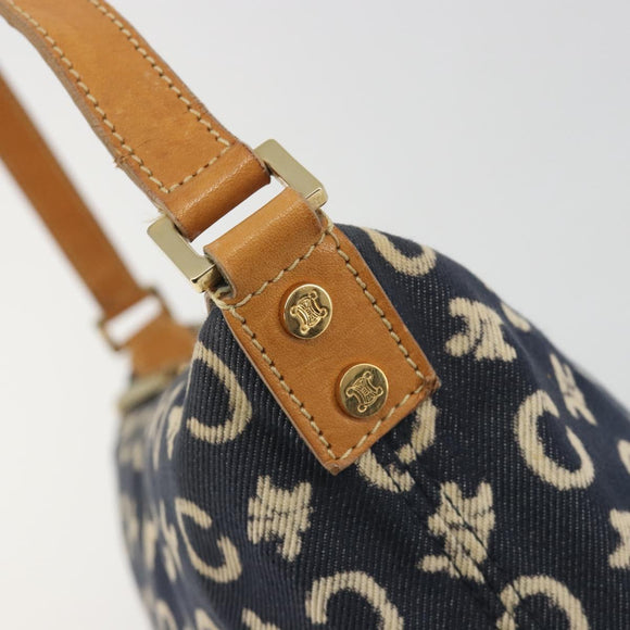 CELINE C Macadam Canvas Shoulder Bag Blue Gold Auth bs36746