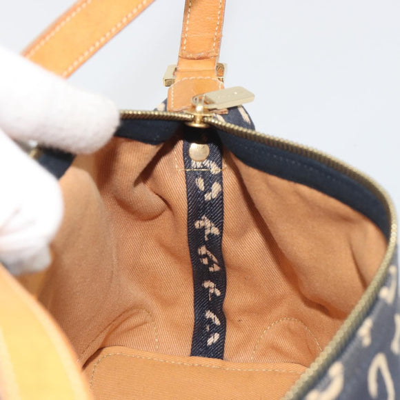 CELINE C Macadam Canvas Shoulder Bag Blue Gold Auth bs36746