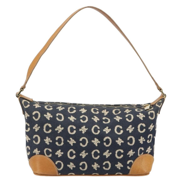 CELINE C Macadam Canvas Shoulder Bag Blue Gold Auth bs36746