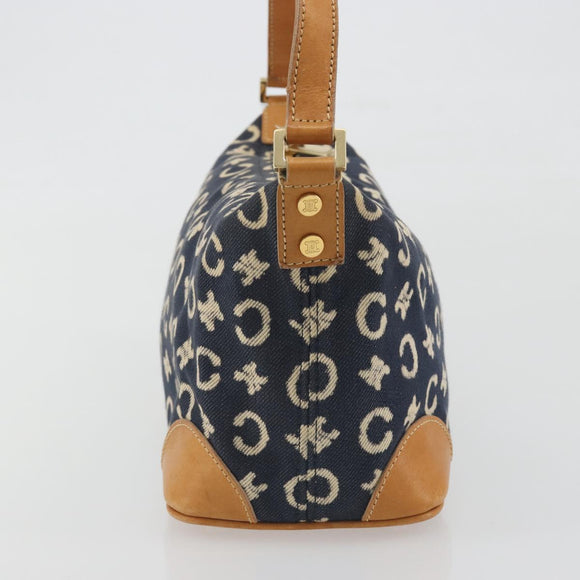 CELINE C Macadam Canvas Shoulder Bag Blue Gold Auth bs36746