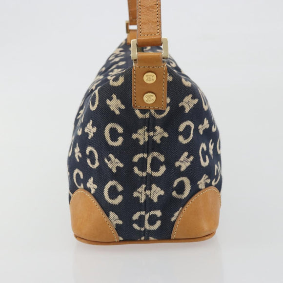 CELINE C Macadam Canvas Shoulder Bag Blue Gold Auth bs36746