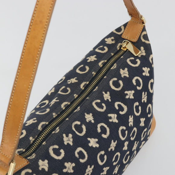 CELINE C Macadam Canvas Shoulder Bag Blue Gold Auth bs36746
