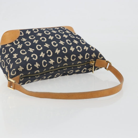 CELINE C Macadam Canvas Shoulder Bag Blue Gold Auth bs36746