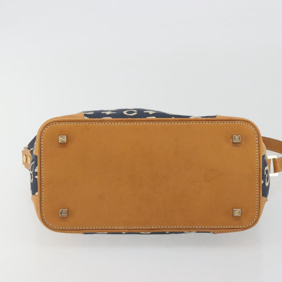 CELINE C Macadam Canvas Shoulder Bag Blue Gold Auth bs36746