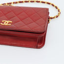 CHANEL Matelasse Chain Shoulder Bag Lamb Skin Red Gold CC Auth bs36747-10