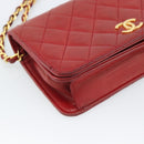 CHANEL Matelasse Chain Shoulder Bag Lamb Skin Red Gold CC Auth bs36747-11