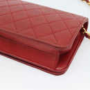 CHANEL Matelasse Chain Shoulder Bag Lamb Skin Red Gold CC Auth bs36747-12